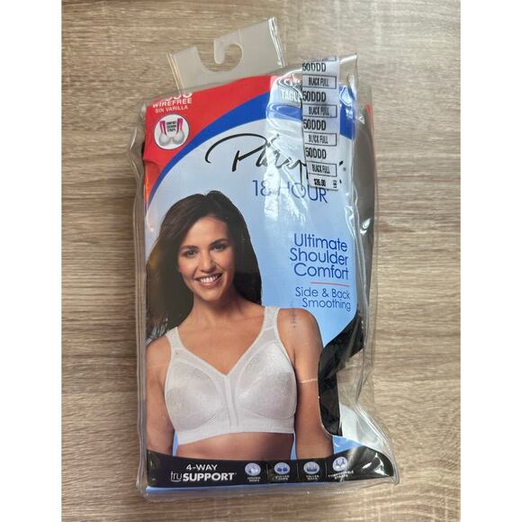 18‎ Hour Ultimate Shoulder Comfort Wirefree Bra 50DDD New In Package Black - Picture 2 of 6